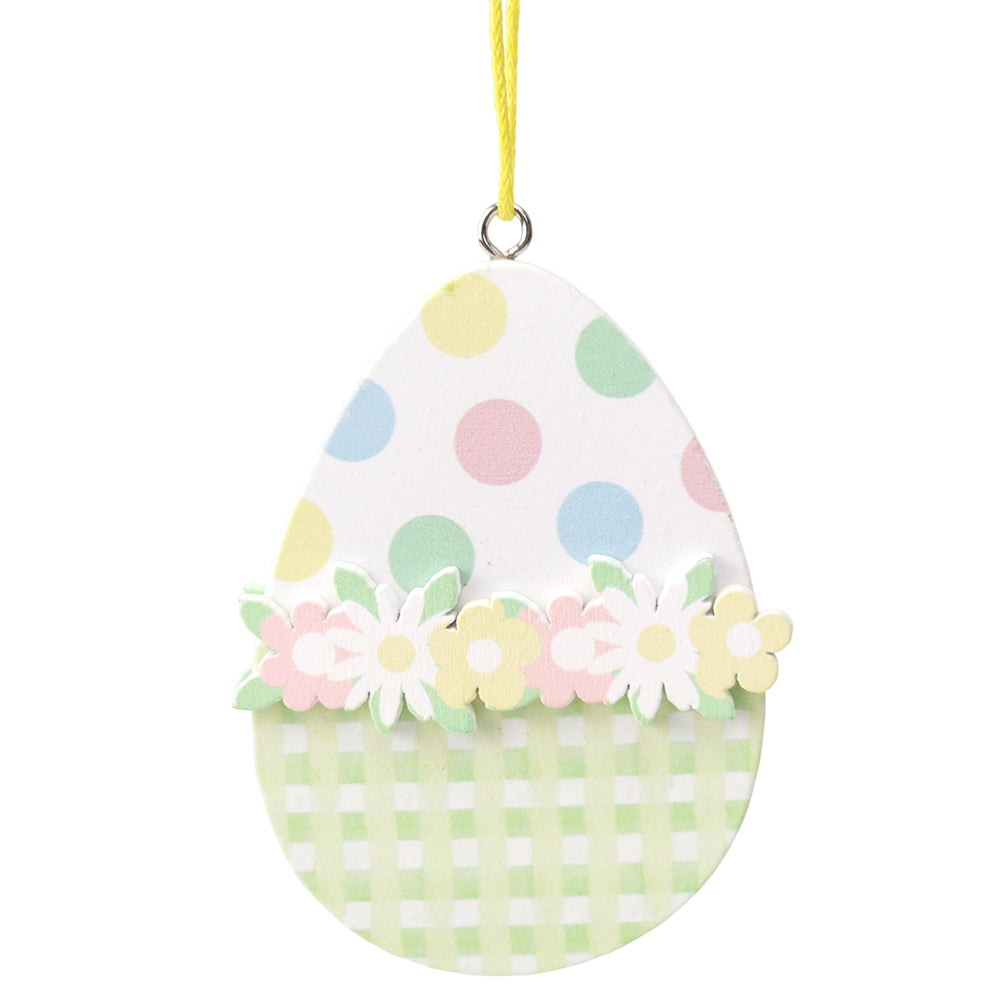  7cm Green Dotty Floral Wooden Easter Tree Decoration Hanging Ornament | Gisela Graham