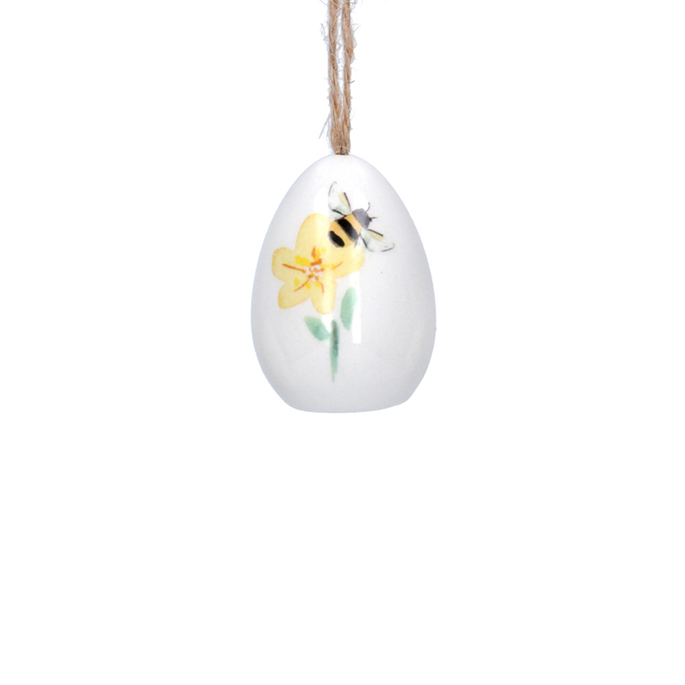  5cm Bee & Daffodil Hanging Ceramic Egg Bauble Easter Ornament | Gisela Graham